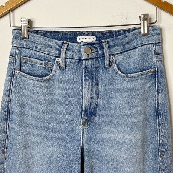 Good American Good Boy Destructed Womens Jeans 2/26 Distressed Indigo Light Wash - Picture 3 of 8